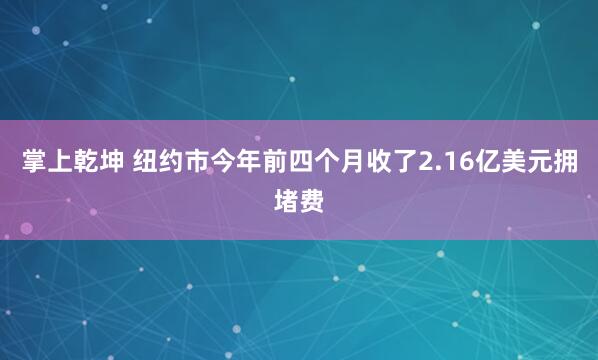 掌上乾坤 纽约市今年前四个月收了2.16亿美元拥堵费